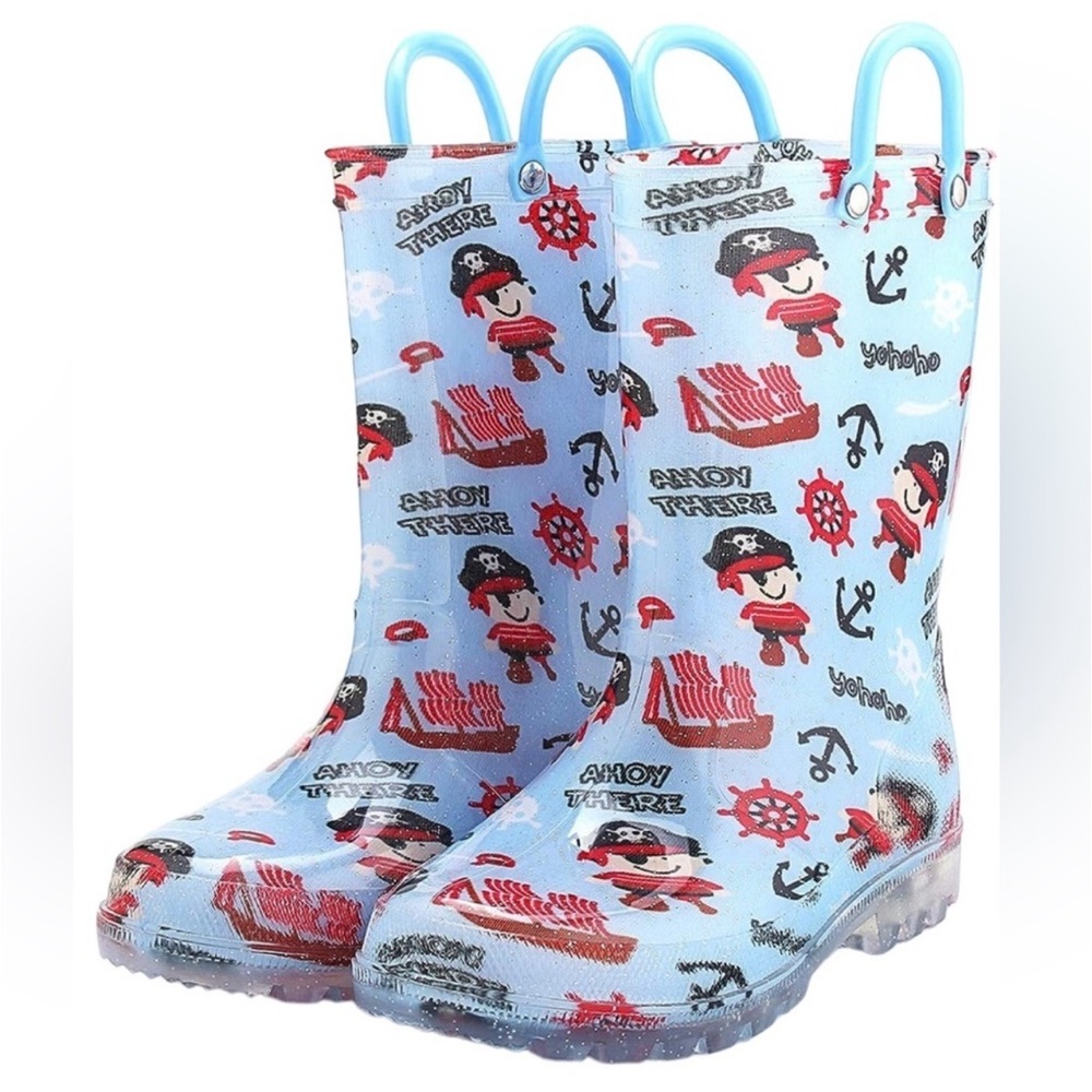 KomforMe Kids Nautical Light Up Rain Boots NWT